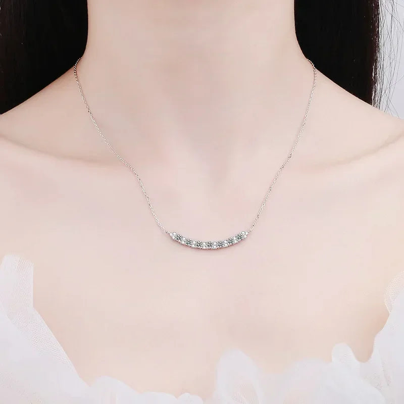 Daughter Adult's Day 18K White Gold Women Wedding Smile Necklaces 0.7CT Moissanite Diamond PT950 Platinum Girl Birthday Gift ins