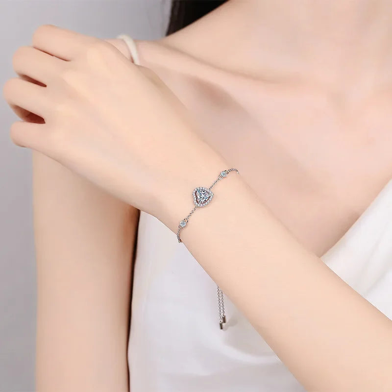 Pulseiras de ouro branco 18K para o Dia dos Namorados, 1 ct, diamante moissanita, presente de aniversário para filha, joias finas de platina PT950