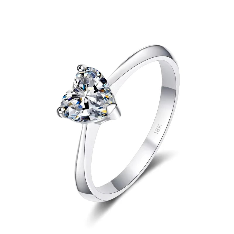 Birthday Gift Heart 18K White Gold Women Wedding Band VVS1 D Color 0.5/1/2CT Moissanite Diamond Rings Girlfriend Valentine's Day