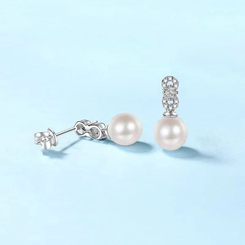 Engagement 18K White Gold Earplug Stud Earrings Women Wedding 0.28CT Moissanite Diamond 9mm Pearl PT950 Platinum Fine Jewelry