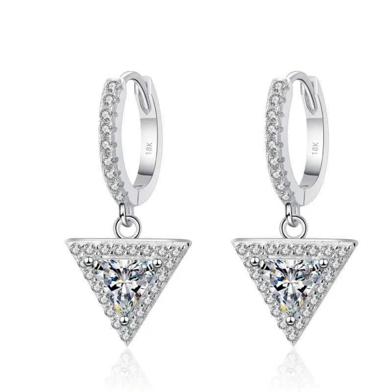 Girl 18K White Gold Triangular Drop Earrings Moissanite Diamond 1/2CT Lady Birthday Gift Women PT950 Platinum Valentine's Day