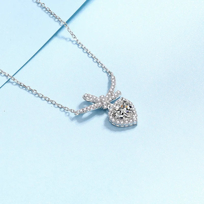 Engagement 18K White Gold Women's Wedding Necklaces Girl 1Carat Moissanite Diamond Pendant Fine Jewelry Daughter Birthday Gift