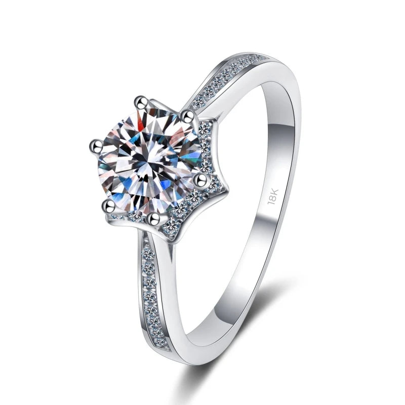 Lady Birthday Gift 18K White Gold Women Rings VVS D Color 1CT Moissanite Diamond Hexagram Star Girl Wedding Band Valentine's Day