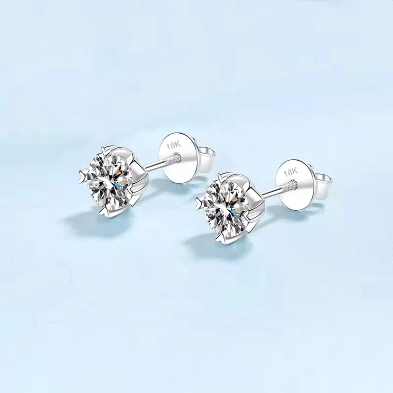 Women Engagement 18K White Gold Wedding Screw Stud Earrings 0.5/1CT VVS1 D Color Moissanite Diamond Girl Birthday Gift Daughter