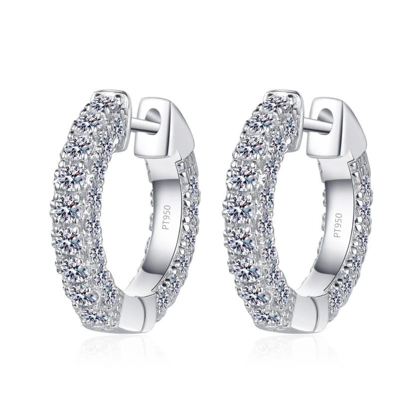 Valentine's Day Women PT950 Platinum Wedding Fine Jewelry Lady Hoop Earrings 1.92CT Moissanite Diamond Girlfriend Birthday Gift