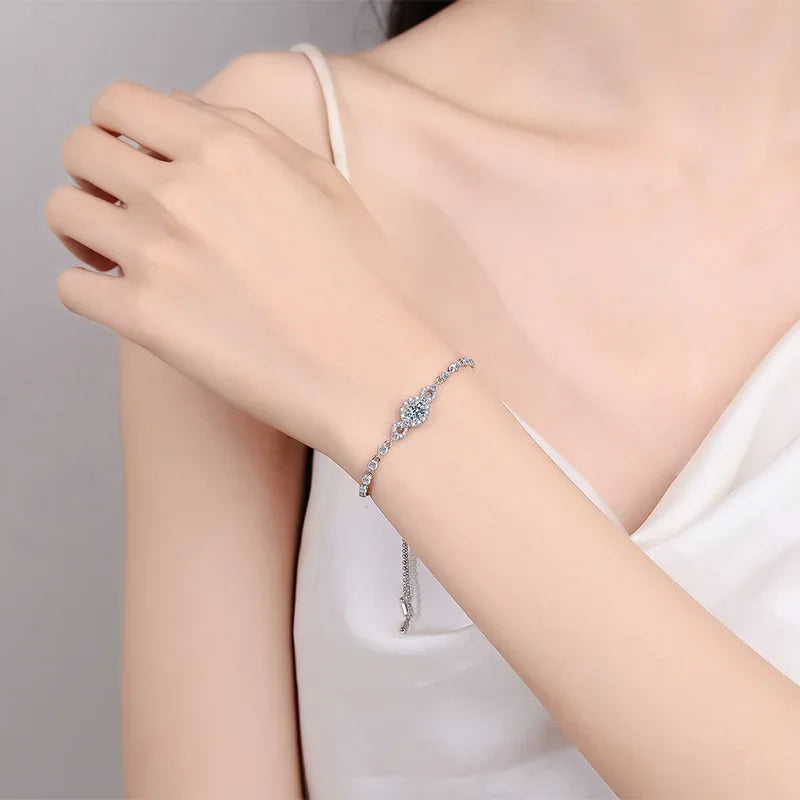 Engagement 18K White Gold Oval Bracelets Women's Birthday Gift Royal 0.5ct Moissanite Diamond Girl Wedding Fine Jewelry Daughter
