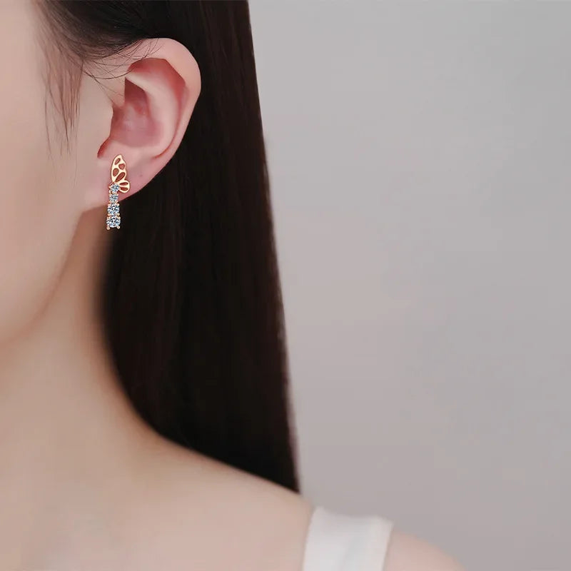 Girl Friend Birthday Gift 18K Rose Gold Butterfly Stud Earrings 1.24CT Moissanite Diamond Valentine's Day Women Wedding Jewelry