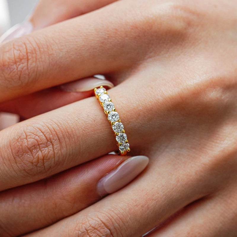 Lover Valentine's Day 18K Gold Christmas Rings 0.7CT Moissanite Diamond Women Wedding Band Girlfriend Birthday Gift Fine Jewelry