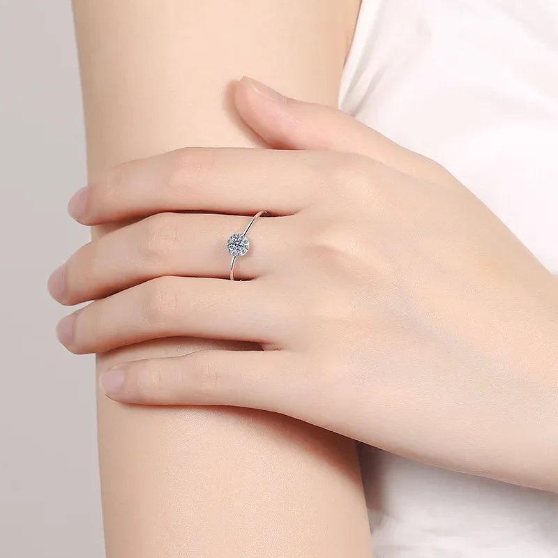 Fine Jewelry PT950 Platinum Thin Rings for Women Engagement 0.3ct D Color Moissanite Diamond Girl Wedding bands Birthday Gift