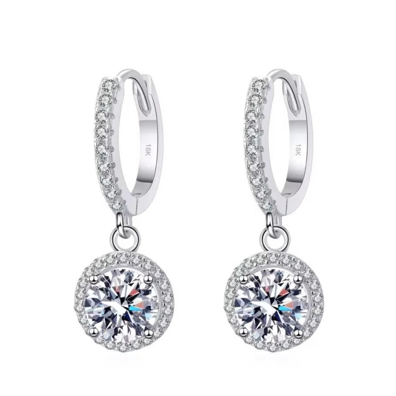 Girlfriend Valentine's Day 18K White Gold Women Wedding Drop Earrings 1CT Round Moissanite Diamond PT950 Platinum Birthday Gift