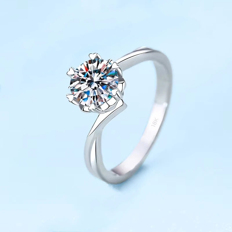 Aliança de casamento feminina torcida em ouro branco 18K, anéis de noivado com diamante moissanita 0,5/1/2 ct, presente de aniversário para namorada, joias finas
