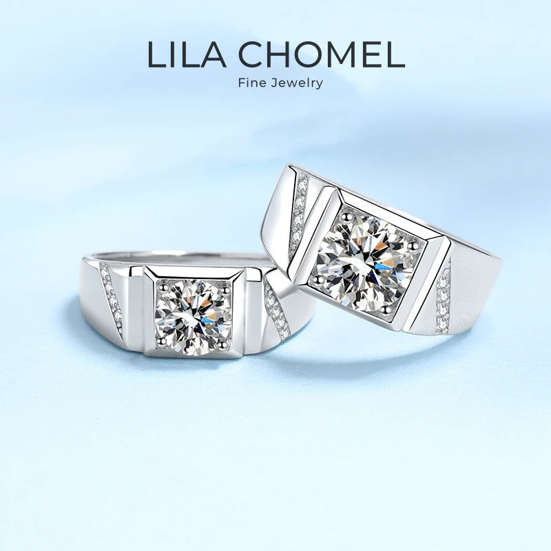 Valentine's Day PT950 Platinum Men Wedding Band 1/2CT Moissanite Diamond Engagement Boyfriend Birthday Gift 18K White Gold Rings