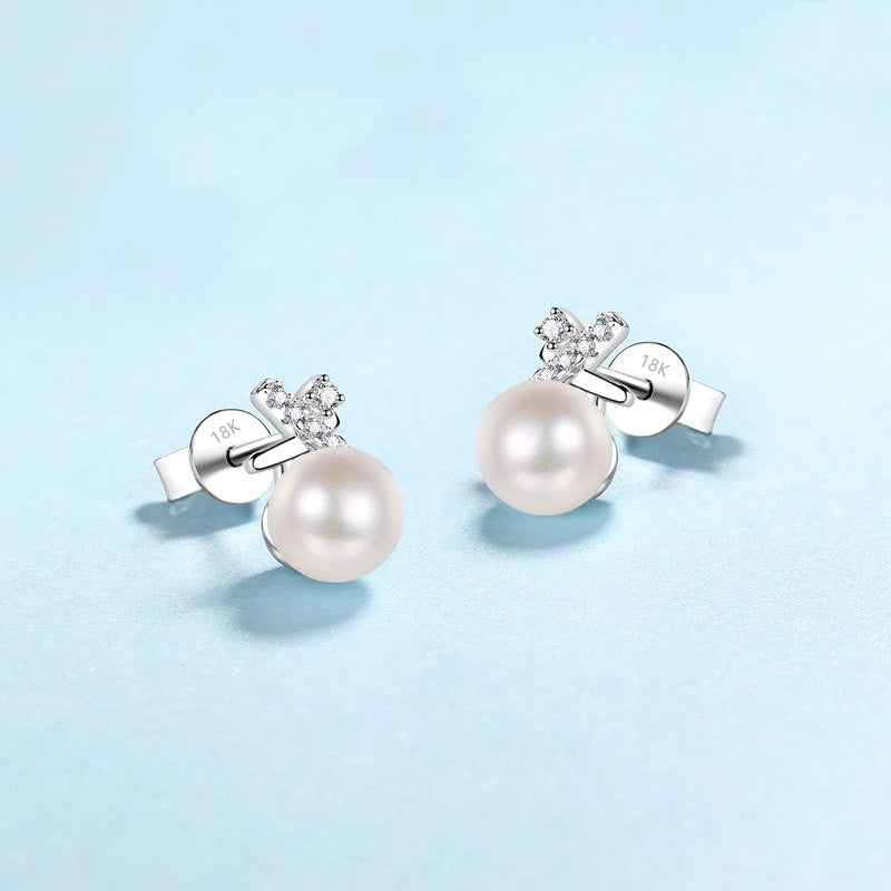 Women Valentine's Day 18K White Gold Wedding Earplug Stud Earrings Girl Freshwater Pearl 0.1CT Moissanite Diamond Birthday Gift