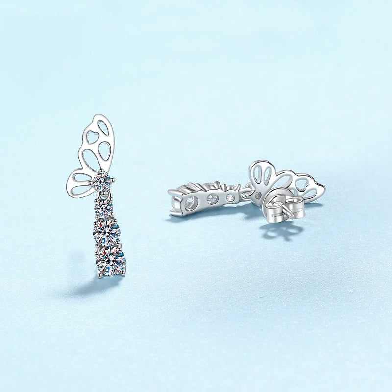 Girl Birthday Gift 18K White Gold Butterfly Stud Earrings 1.24CT Moissanite Diamond Women Valentine's Day PT950 Platinum Jewelry