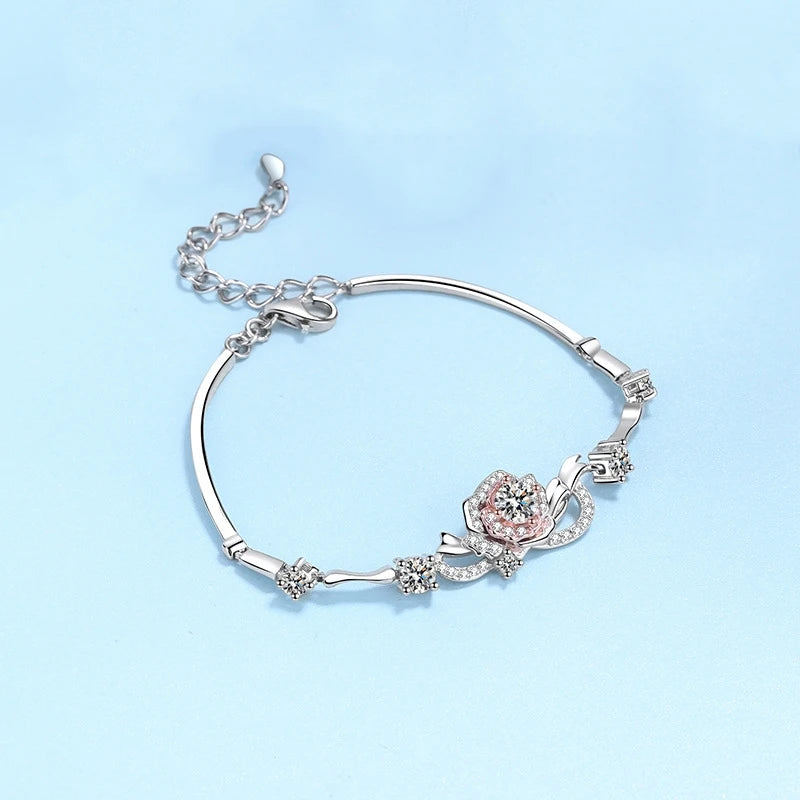 Girlfriend Birthday Gift 18K White Gold Bracelets Wedding 1.4Carat Moissanite Diamond Daughter Rose Flower Women Valentine's Day
