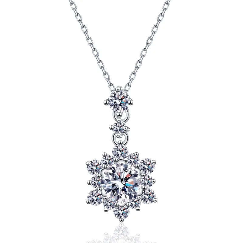 WOMEN Valentine's Day 18K White Gold Wedding Necklaces 1CT Moissanite Diamond Snowflake Pendant Christmas Girl Birthday Gift Ins