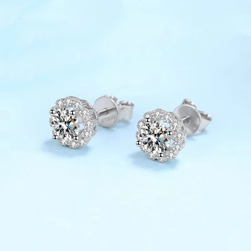 WOMEN Wedding Jewelry Platinum PT950 Engagement Earplug Stud Earrings Adult's Day 0.5/1CT Moissanite Diamond Girl Birthday Gift