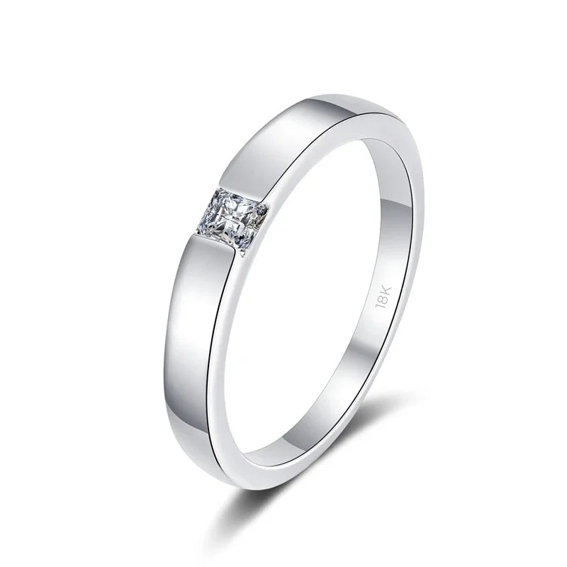 LOVERS Wedding Band 18K White Gold Women Men Engagement Rings 0.3CT Moissanite Diamond Girl Birthday Gift Daughter Adult's Day