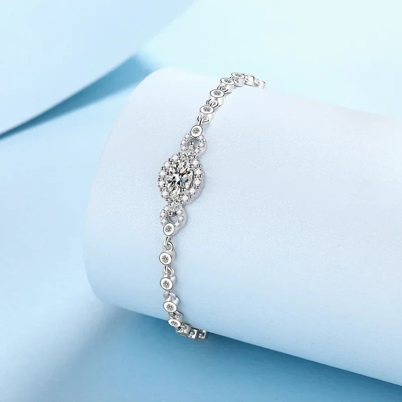 Engagement 18K White Gold Oval Bracelets Women's Birthday Gift Royal 0.5ct Moissanite Diamond Girl Wedding Fine Jewelry Daughter