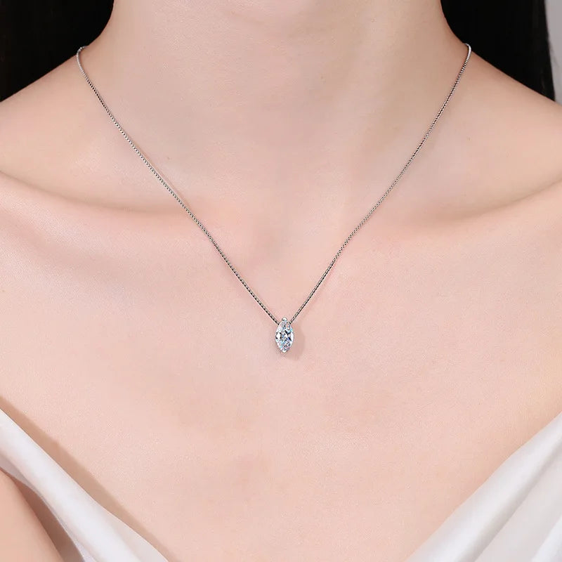 Classic PT950 Platinum Necklaces for Women 1ct D Color Marquise Cut 5*10mm Moissanite Diamond Female Fine Jewelry Birthday Gift