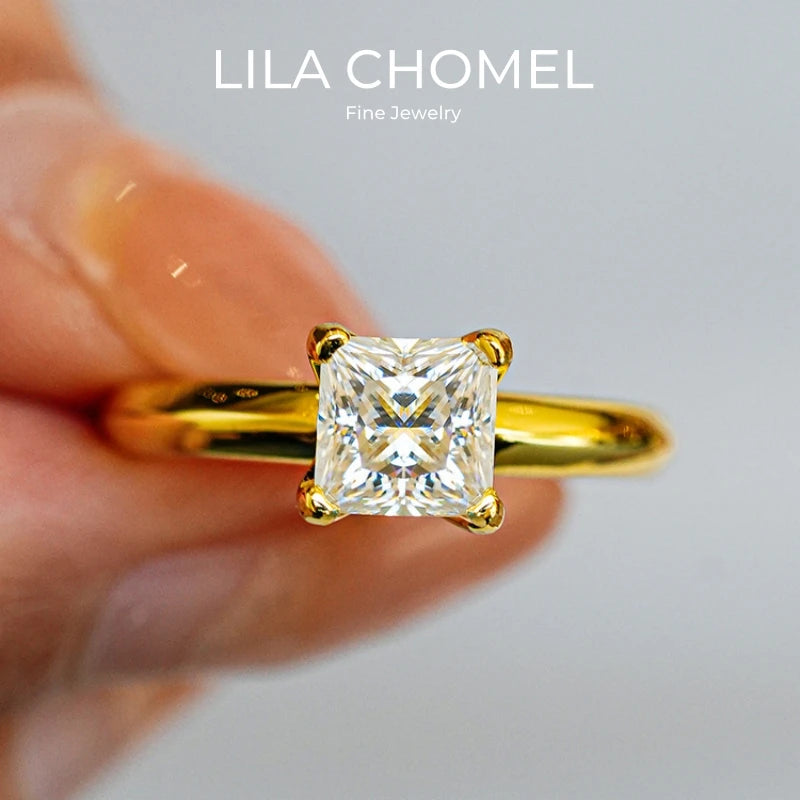 Women Engagement 18K Gold Wedding Band Square 1CT Moissanite Diamond Girl Birthday Gift Office Lady Valentine's Day Fine Jewelry