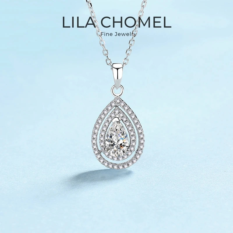 Valentine's Day White Gold 18K Necklaces Women Wedding 1CT Moissanite Diamond Water Drop PT950 Platinum Pendant Fine Jewelry
