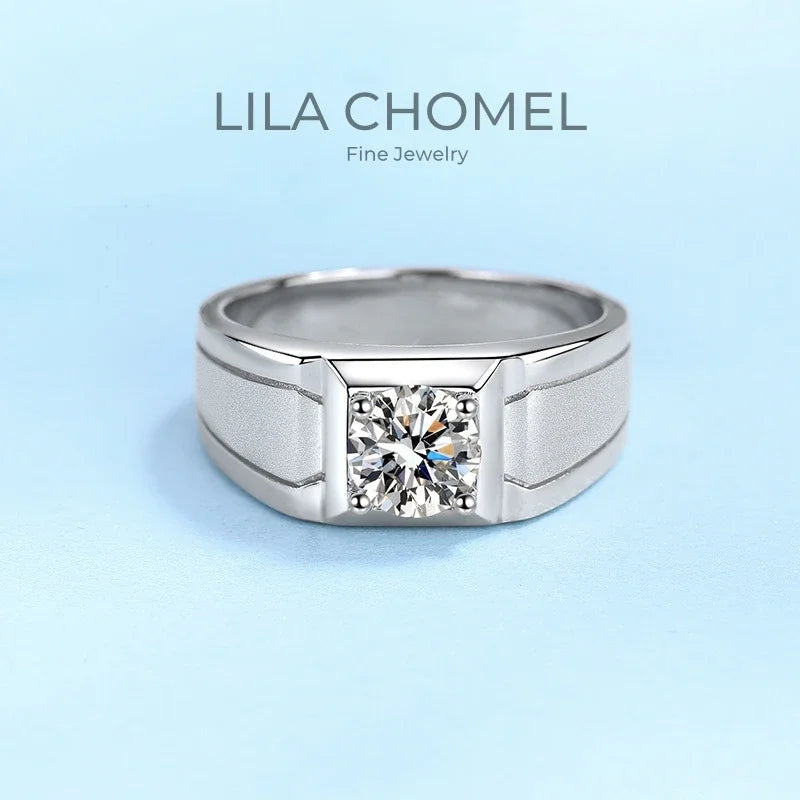 Engagement Rings 18K White Gold Men Wedding Band 1CT Moissanite Diamond PT950 Platinum Birthday Gift Boy Friend Valentine's Day