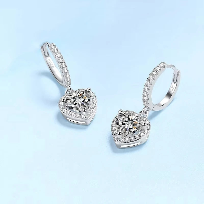 WOMEN Valentine's Day PT950 Platinum Drop Earrings Girlfriend Birthday Gift 2CT Heart Moissanite Diamond Wedding Fine Jewelry