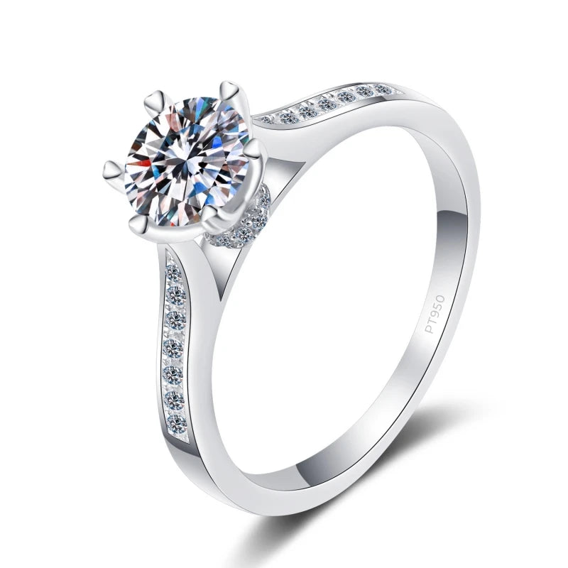 Birthday Gift PT950 Platinum Girl Wedding Band Six Heart Pronged Moissanite Diamond VVS1 D Color 1ct Engagement Rings for Women