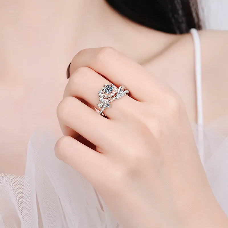 Classic Rose Gold and Platinum PT950 Rings for Women Engagement 0.5 Carat Moissanite Diamond Wedding Band Girl Birthday Gift ins