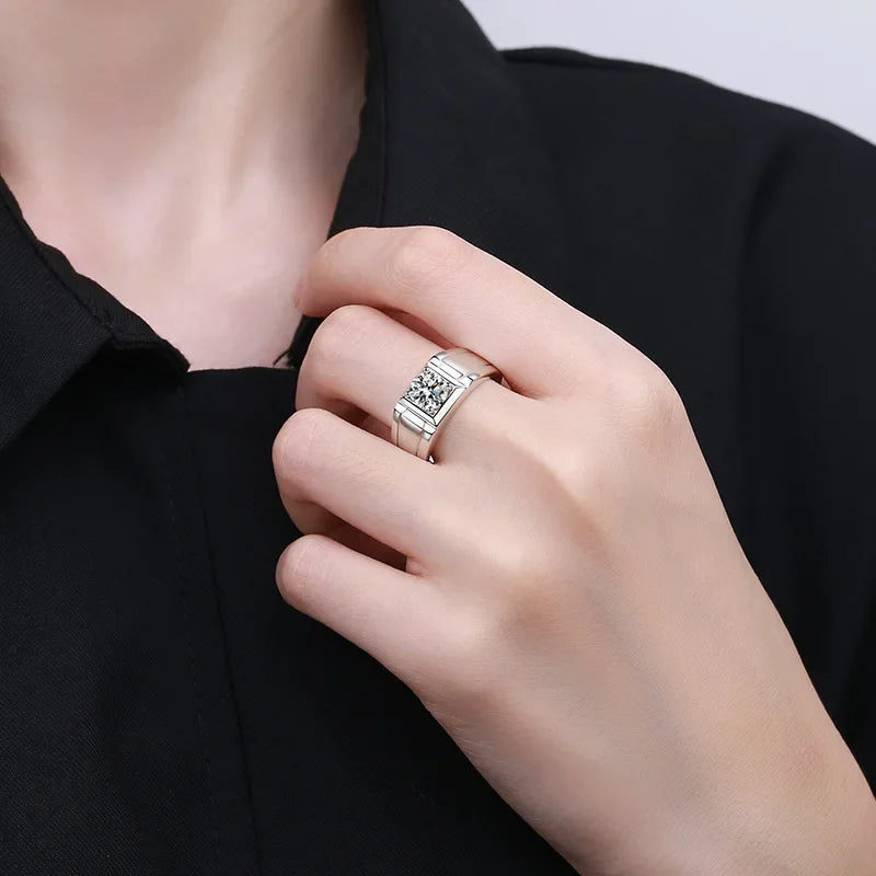 Engagement Rings 18K White Gold Men Wedding Band 1CT Moissanite Diamond PT950 Platinum Birthday Gift Boy Friend Valentine's Day