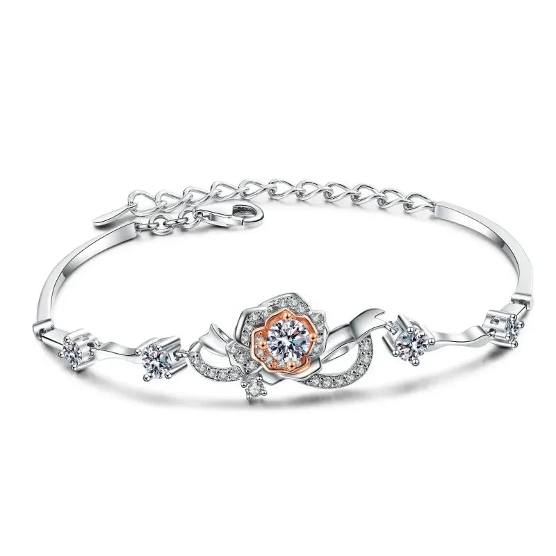 Girlfriend Birthday Gift 18K White Gold Bracelets Wedding 1.4Carat Moissanite Diamond Daughter Rose Flower Women Valentine's Day