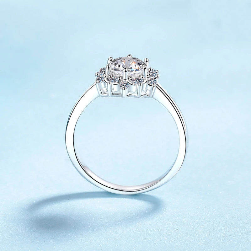 WOMEN Engagement 18K White Gold Sunflower Six Claw Wedding Band 1CT Moissanite Diamond Birthday Gift Girl Valentine's Day Rings