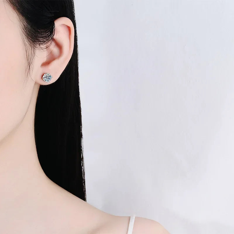 Women Engagement 18K White Gold Wedding Screw Stud Earrings 0.5/1CT VVS1 D Color Moissanite Diamond Girl Birthday Gift Daughter
