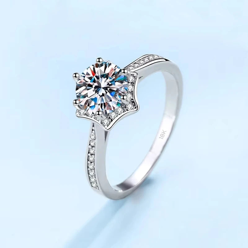 Lady Birthday Gift 18K White Gold Women Rings VVS D Color 1CT Moissanite Diamond Hexagram Star Girl Wedding Band Valentine's Day