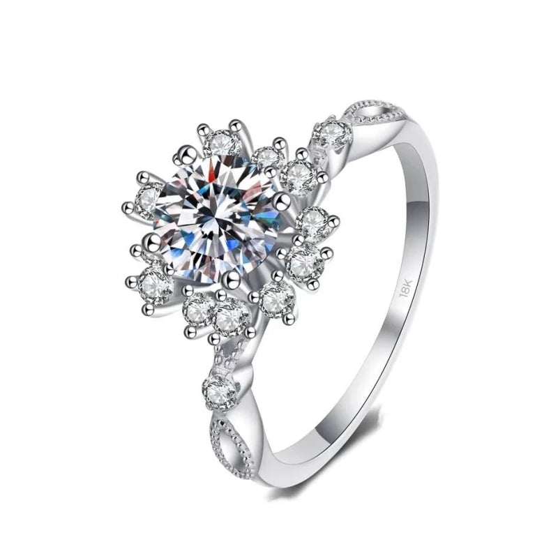 Romantic Engagement 18K White Gold Flower Wedding Band 0.5/1CT Moissanite Diamond Women PT950 Platinum Girlfriend Birthday Gift