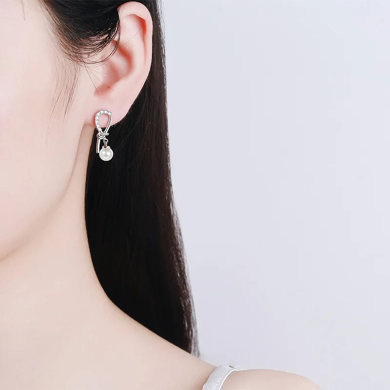 luxury platinum PT950 Women's stud earrings Freshwater Pearl Flawless Moissanite DColor Simple Diamond Earring for leisure party