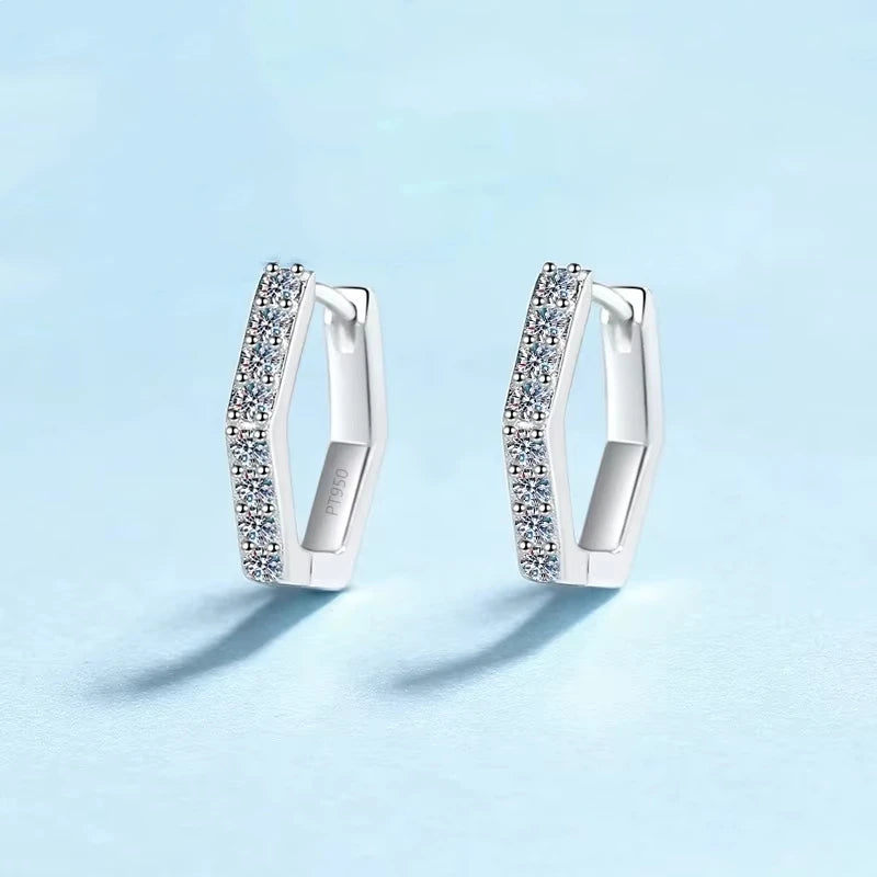 Birthday Gift Platinum PT950 Hoop Earrings for Women Geometric Hexagonal Moissanite Diamond 0.4 Carat Girl Wedding Fine Jewelry