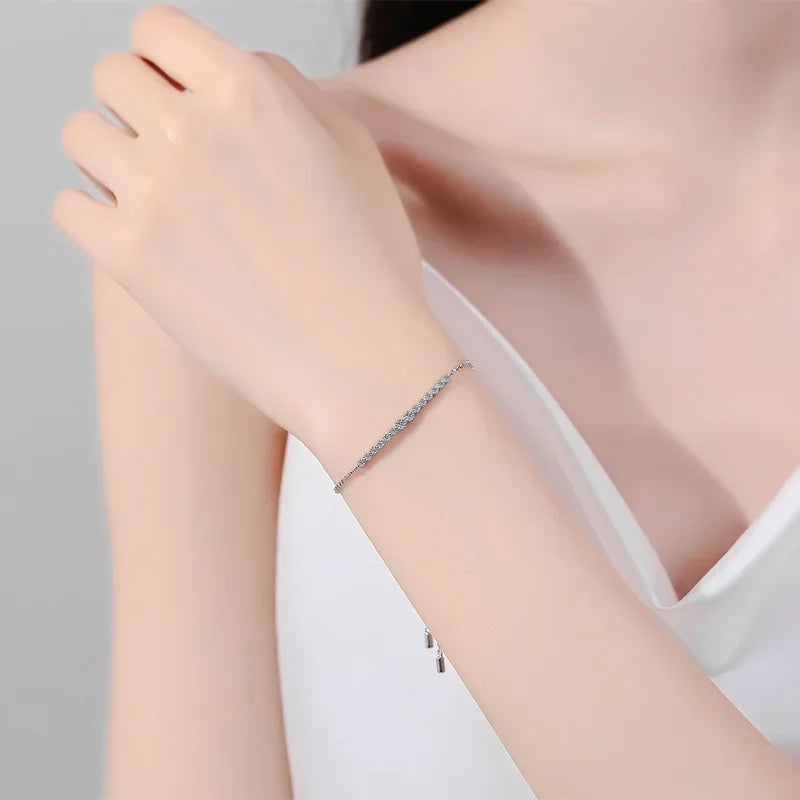 Women Valentine's Day 18K White Gold Girl Wedding Bracelets 0.24CT Moissanite Diamond PT950 Platinum Daughter Birthday Gift Lady