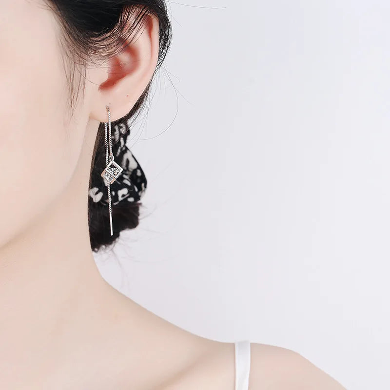 Women Fine Jewelry PT950 Platinum Ear Threads line Drop Earrings Girl Valentine's Day 1/2CT Moissanite Diamond Birthday Gift ins
