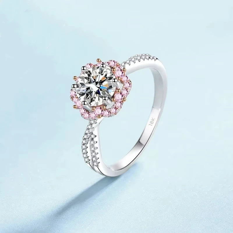 Lady Birthday Gift 18K White Gold Women Wedding Bands 1CT D Color Moissanite Diamond Girl Engagement Rings Daughter Fine Jewelry