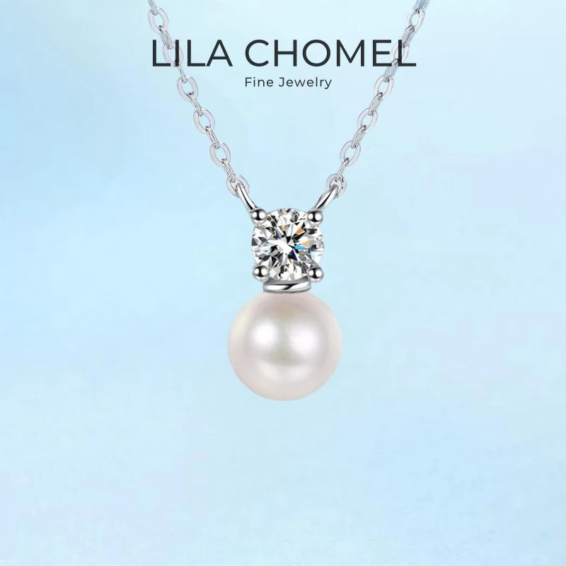 Women Valentine's Day White Gold 18K Wedding Necklaces 0.5CT Moissanite Diamond Pendant 8mm Pearl PT950 Girlfriend Birthday Gift