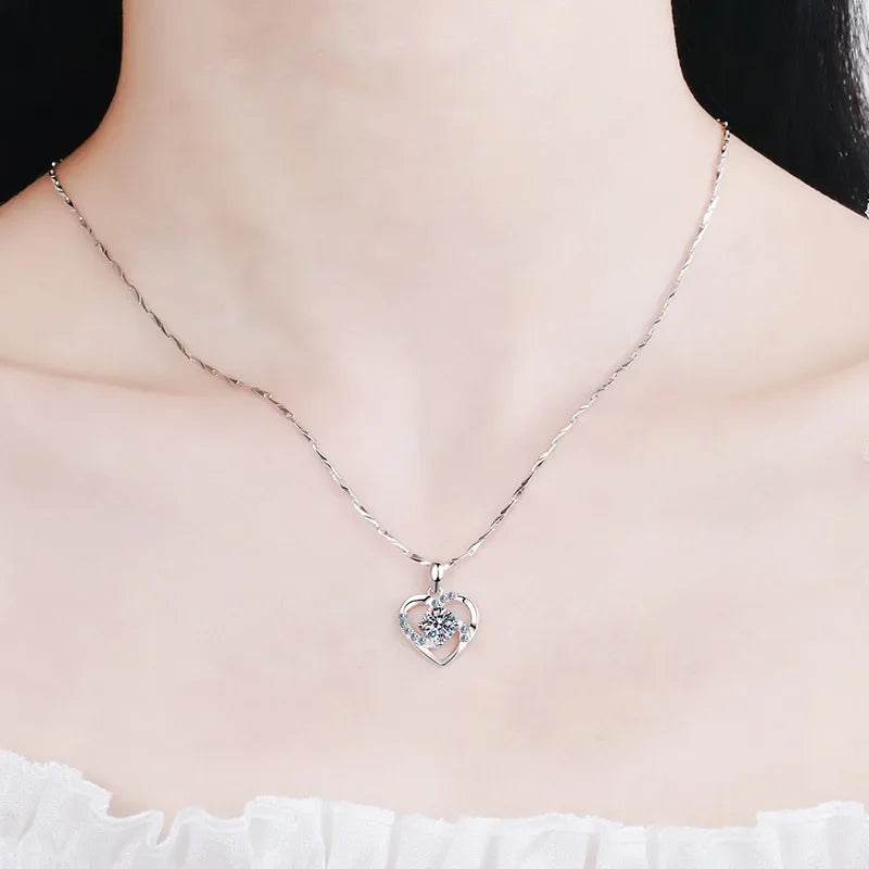 Colar de coração de platina PT950 para presente de aniversário de namorada, joia de casamento para filha, diamante moissanita 0,8 ct, dia dos namorados