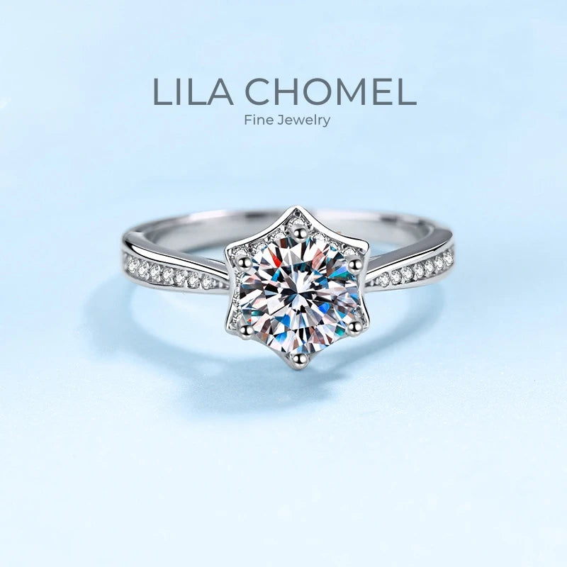 Lady Birthday Gift 18K White Gold Women Rings VVS D Color 1CT Moissanite Diamond Hexagram Star Girl Wedding Band Valentine's Day