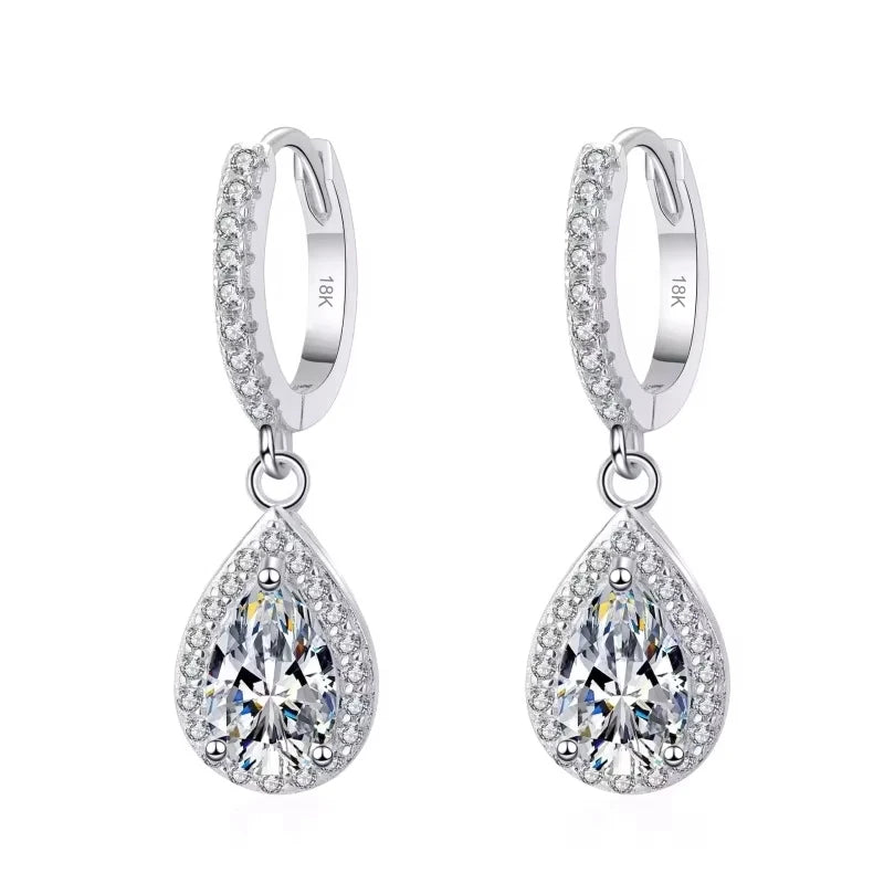 Wedding 18K White Gold Drop Earrings Women Birthday Gift Water Drop 1/2CT Moissanite Diamond Girl Engagement Lady Fine Jewelry