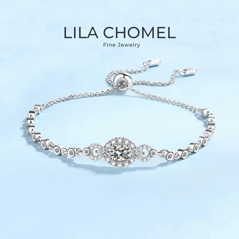 Engagement 18K White Gold Oval Bracelets Women's Birthday Gift Royal 0.5ct Moissanite Diamond Girl Wedding Fine Jewelry Daughter