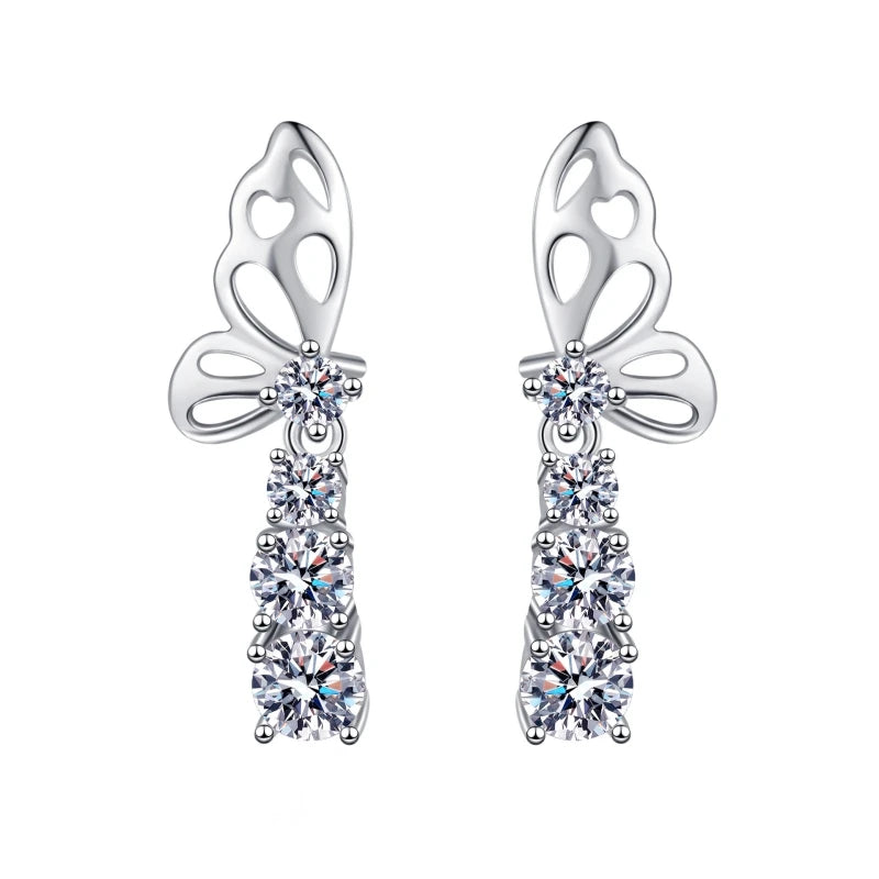 Girl Birthday Gift 18K White Gold Butterfly Stud Earrings 1.24CT Moissanite Diamond Women Valentine's Day PT950 Platinum Jewelry