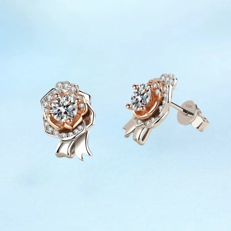 Lady 18K White Gold Earplug Stud Earrings Girl Birthday Gift 1CT Moissanite Diamond Women Wedding PT950 Platinum Valentine's Day