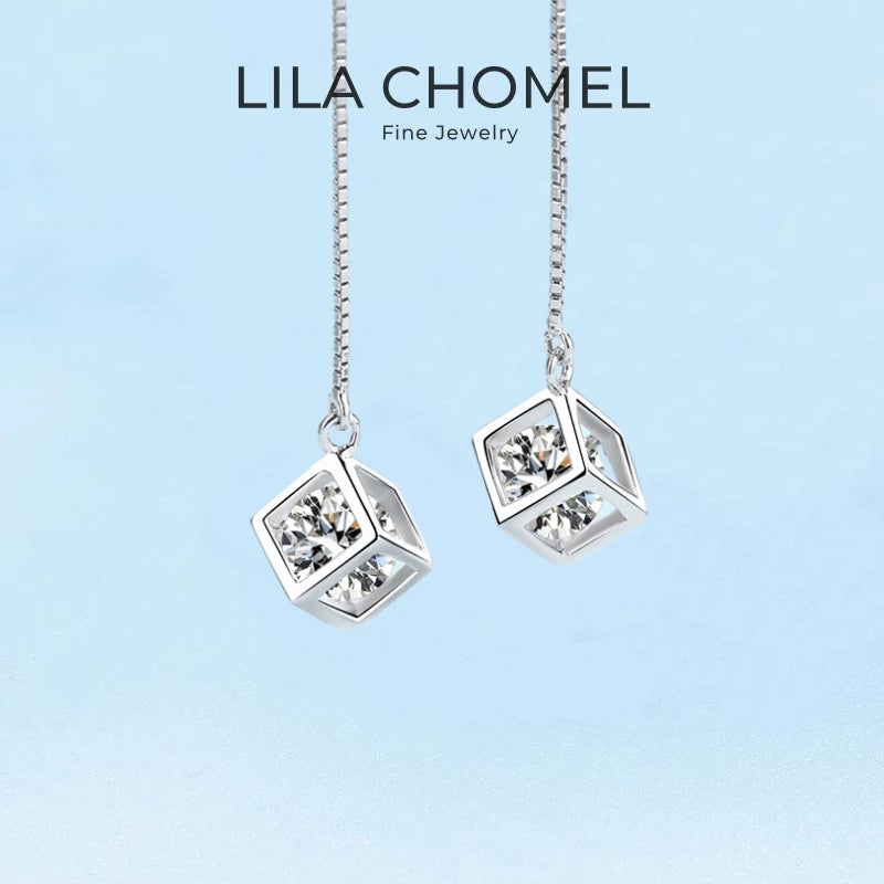 Girl Valentine's Day 18K White Gold Ear Threads Line Drop Earrings 1/2CT Moissanite Diamond PT950 Platinum Women Birthday Gift