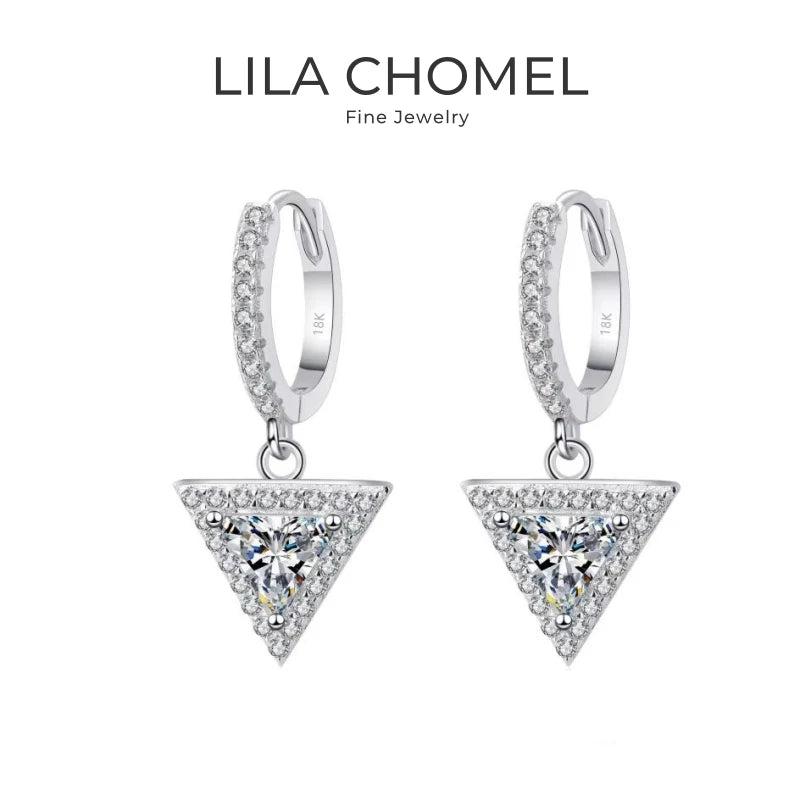 Girl 18K White Gold Triangular Drop Earrings Moissanite Diamond 1/2CT Lady Birthday Gift Women PT950 Platinum Valentine's Day